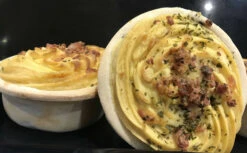 Chunky Beef Pie With Potato, Cheese & Bacon Topping.